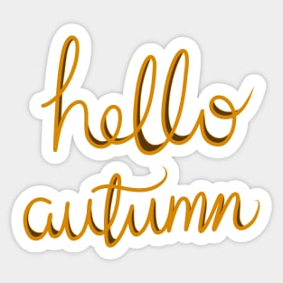 Hello Autumn, Pretty Script Calligraphy Handwritten Orange Design on a white backdrop, made by EndlessEmporium Sticker